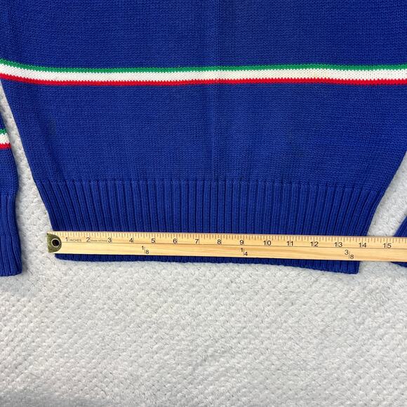 Vintage Boston Traders Mens Knit Sweater Striped Crew Neck Tight Knit Med Navy - Picture 6 of 12